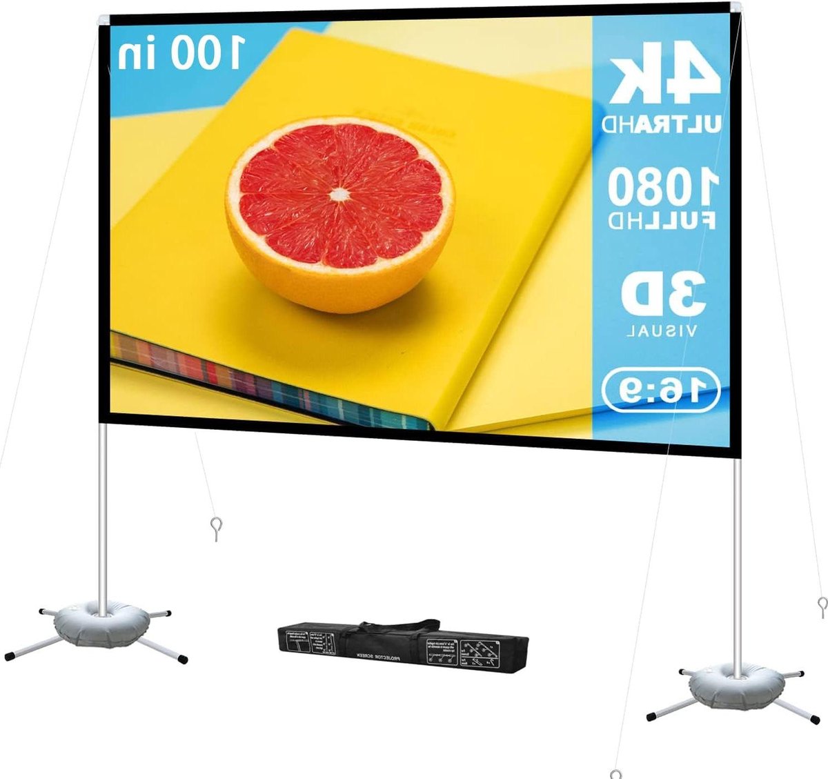 Projectiescherm met standaard - Draagbaar filmdoek - Buitenfilm kijken - Snelle installatie - 100 inch - Wit