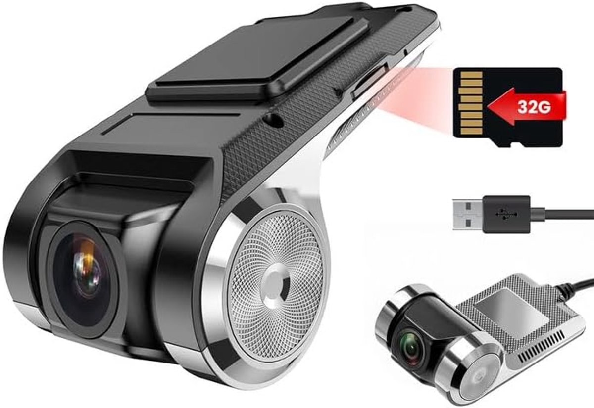 SnelShoppen - USB DVR Dashcam voor Android Autoradio - Mini Autokamera - Wasserdicht - Nachtsicht - G-Sensor - 170° Weitwinkel - Loop-Aufnahme - 32G S