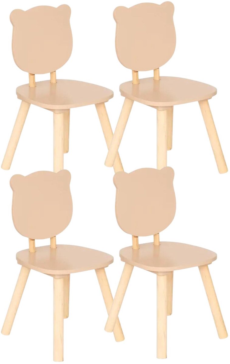 Atmosphera Kinder stoeltje Beertje - 4x - naturel - hout - D26 x H49 cm - bijzet stoeltjes