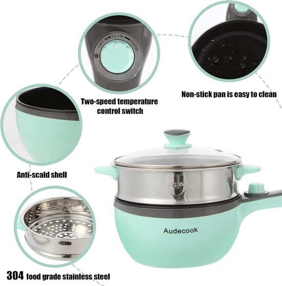 SnelShoppen - Elektrische Hot Pot met Stoompan 1,5 L - Antiaanbak Mini Pan voor 2-3 Personen - Multikoker Braadpan voor Slaapzaal, Camping & Feest - G — afbeelding 5