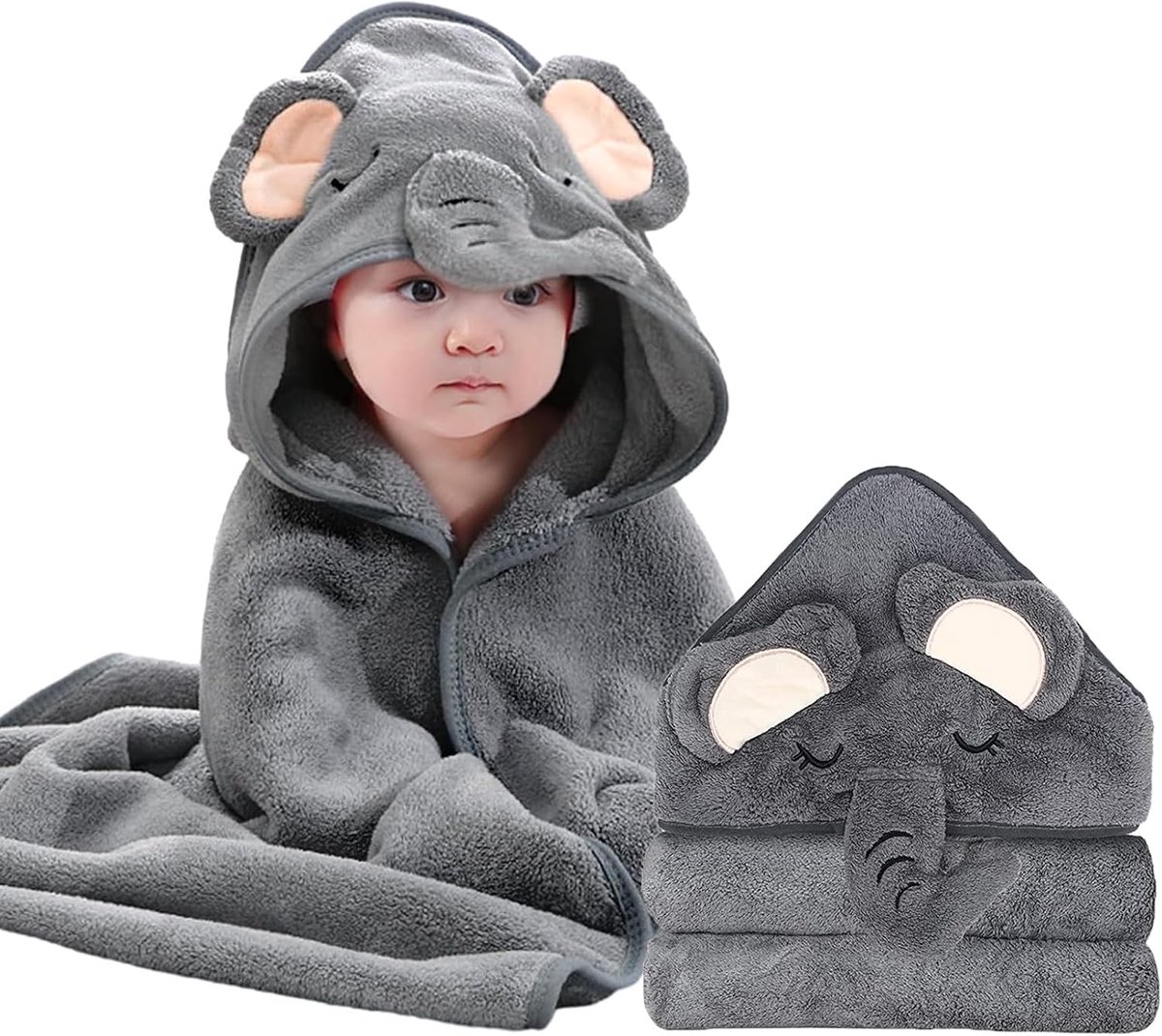 SnelShoppen - Babyhanddoeken met capuchon - Premium ultrazachte biologische badhanddoek - Hypoallergene en absorberende babybadcape 80x80 cm voor jong