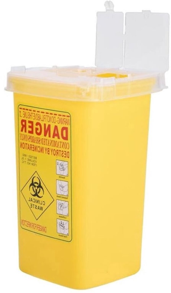 Biohazard Naaldcontainer Wegwerp Tattoo Medische Plastic Doos 1 Liter - Geel