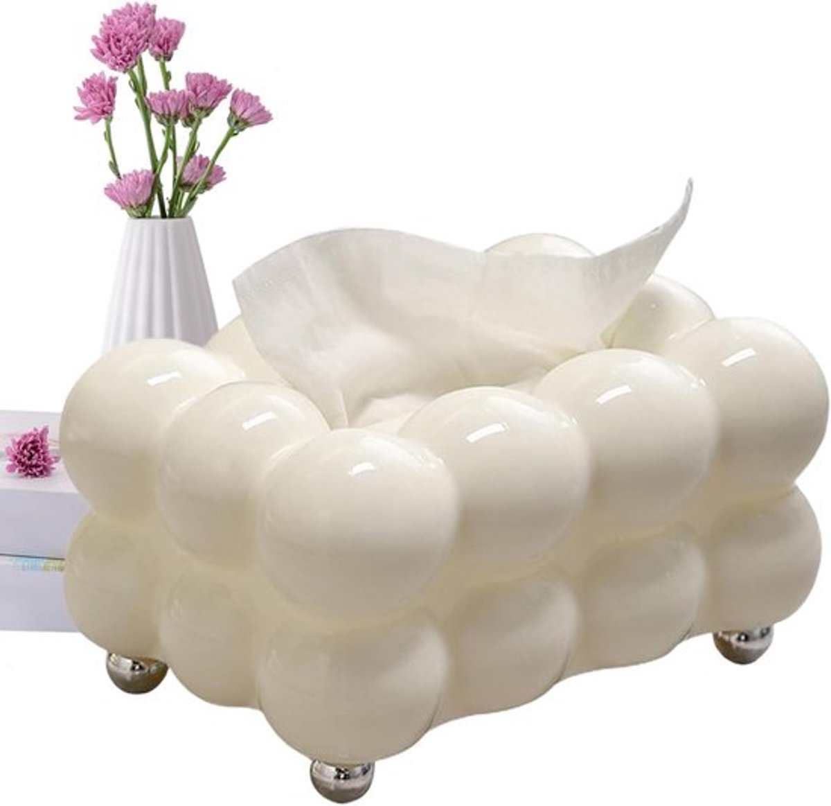 Tissuedoos - Creatieve tissuedoos - Tissuedoos in bubbelvorm - 20×13 cm - Luxe stijl - Decoratieve tissue-organizer voor het gezicht - Servetten-organizer - Geschikt voor auto's, badkamers, woonkamers, slaapkamers en bureaus - Wit