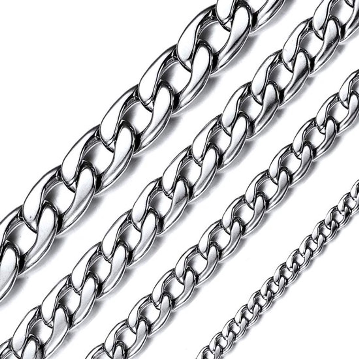 Stainless Steel Ketting voor Mannen en Vrouwen, Curb Ketting, 5/9/12/15 mm Breed, Zilver/Zwart/Goud, Keuze uit Maten (36 cm-76 cm)