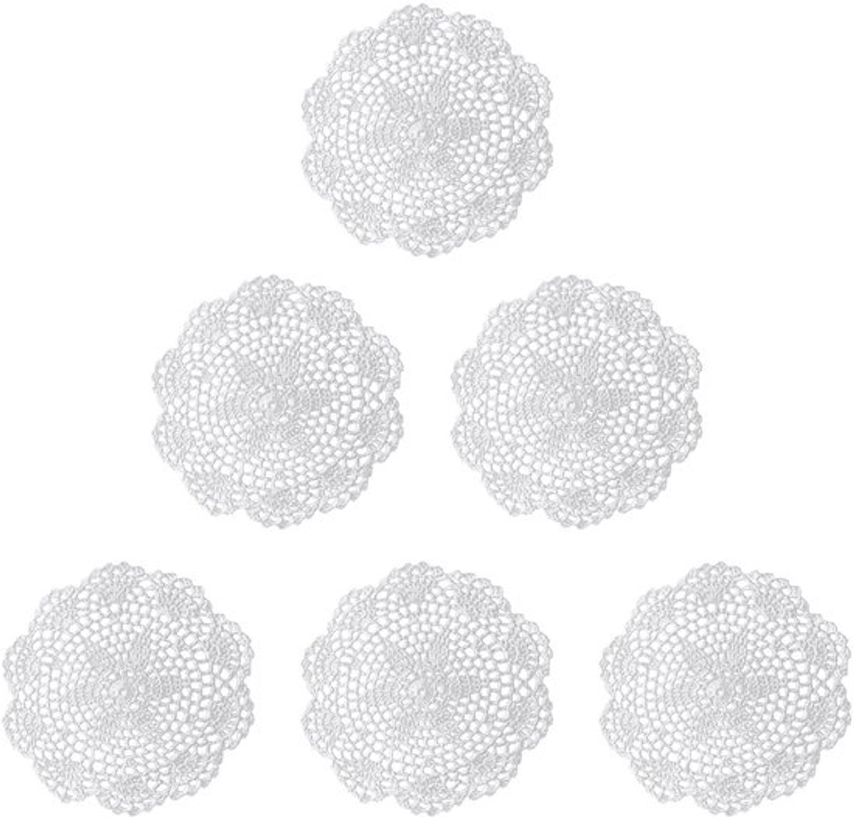 6 stuks Witte Bloem Onderzetters, Handgemaakte Haak Onderzetters, Geborduurde Kant Onderzetters, Vintage Kant Onderzetters, Ronde Katoenen Onderzetters, Haak Touw Onderzetters