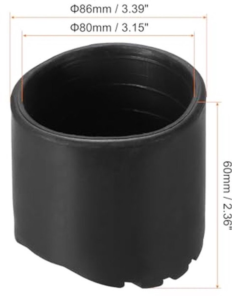 Set van 2 zwarte rubberen laddervoeten van 80 mm met ronde, antislip beschermmat voor extra grip en bescherming van vloeren
