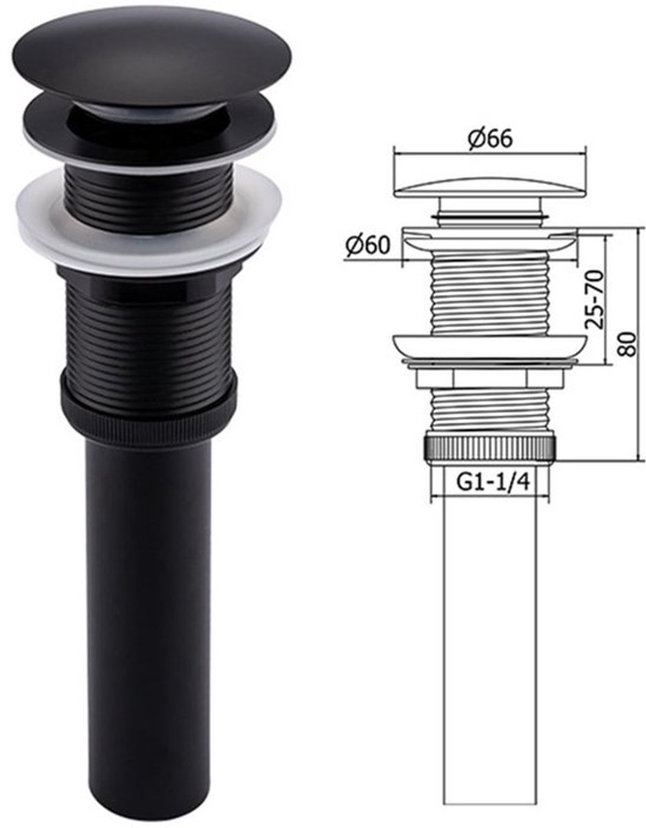 RVS paddenstoelvormige afvoerplug - Zwart - Springplug voor gootsteen