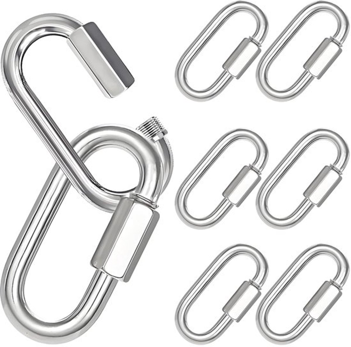 8 Stuks - Schroef Connectoren - M6 - Karabijnhaak - Sleutelring - Voor Camping, Klimmen, Wandelen - Met Noodslot - Snel Ketting Connectoren - Karabijnhaken - Klimmen Hook - Zilver