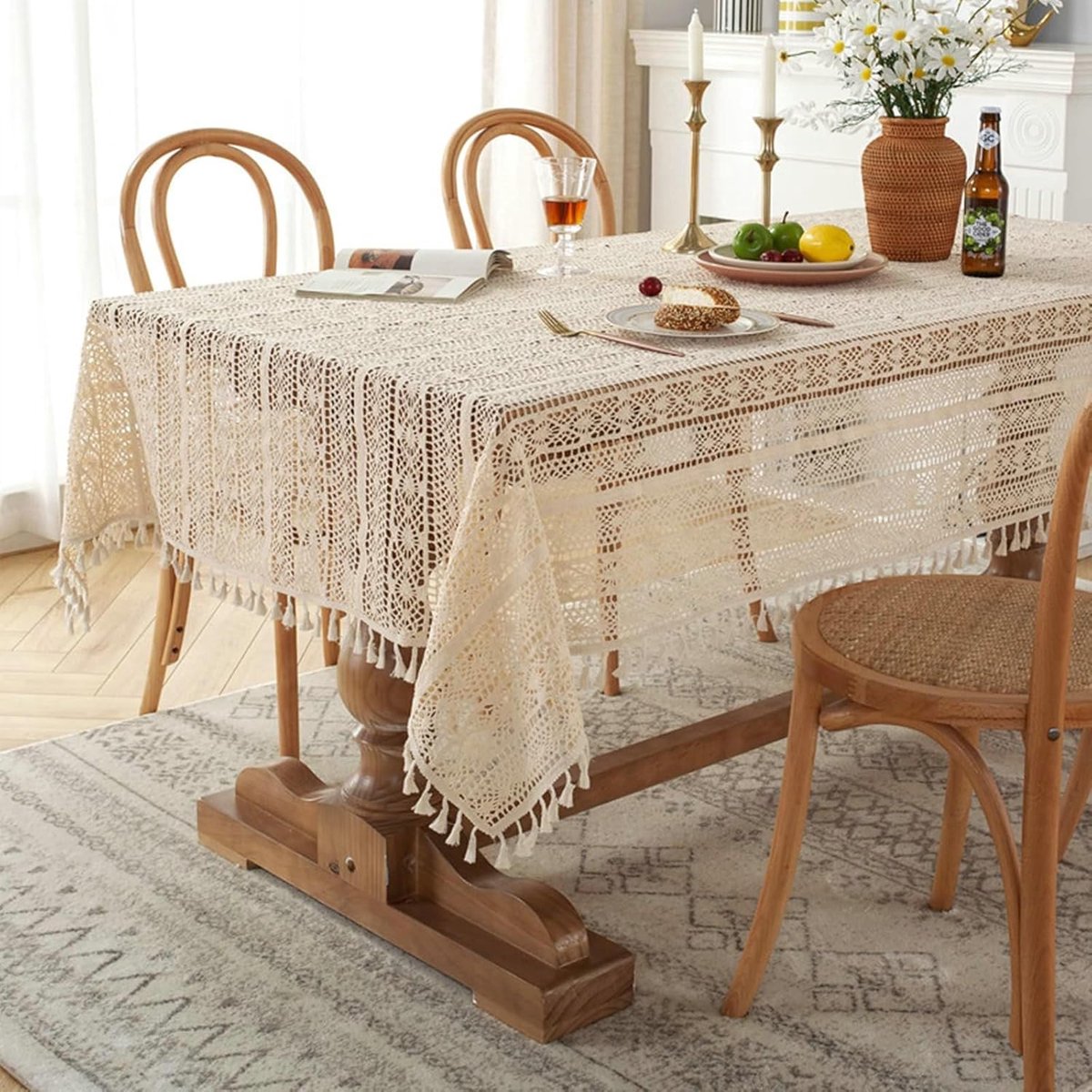 Boerderij Tafelkleed - Keukentextiel - Dineren en Feesten - Wasbaar Kant - 120 x 120 cm - Beige