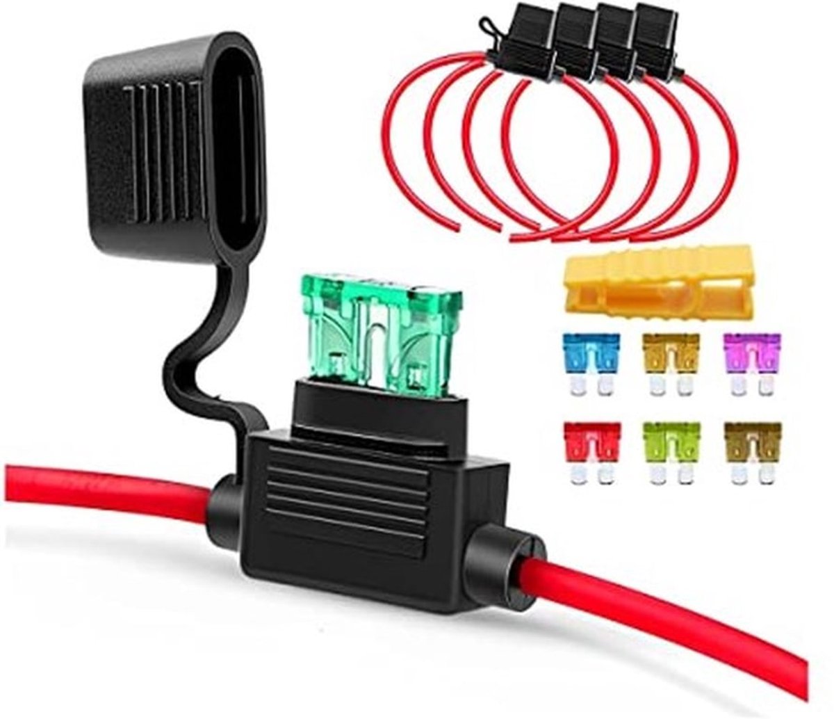 Zekeringhouder ATC/ATO 20A met zekering, 16 AWG inline zekeringhouder, 32 V, standaard blad, voor auto, vrachtwagen, boot, motorfiets, auto, boot, industrie, camper