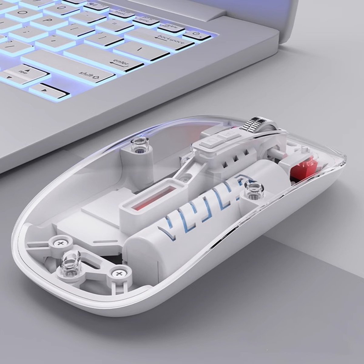 KZQ Transparante draadloze Bluetooth muis - Oplaadbaar en stil voor laptop - Wit