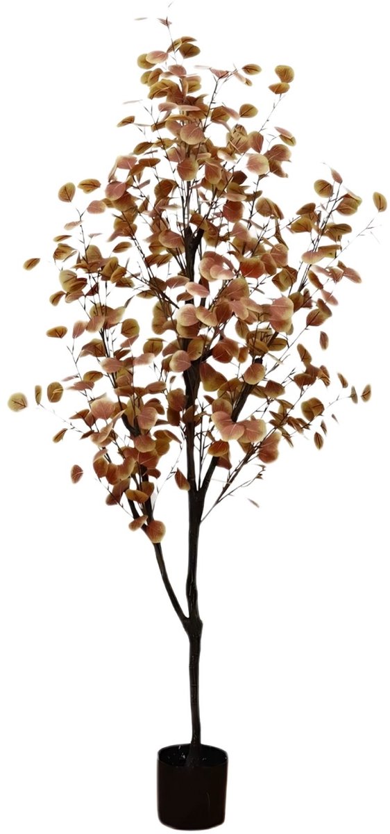 Kunst Eucalyptus Boom 180cm - Groen en Oranje Kunststof in Pot - voor woonkamer en herfstdecoratie - Bruin