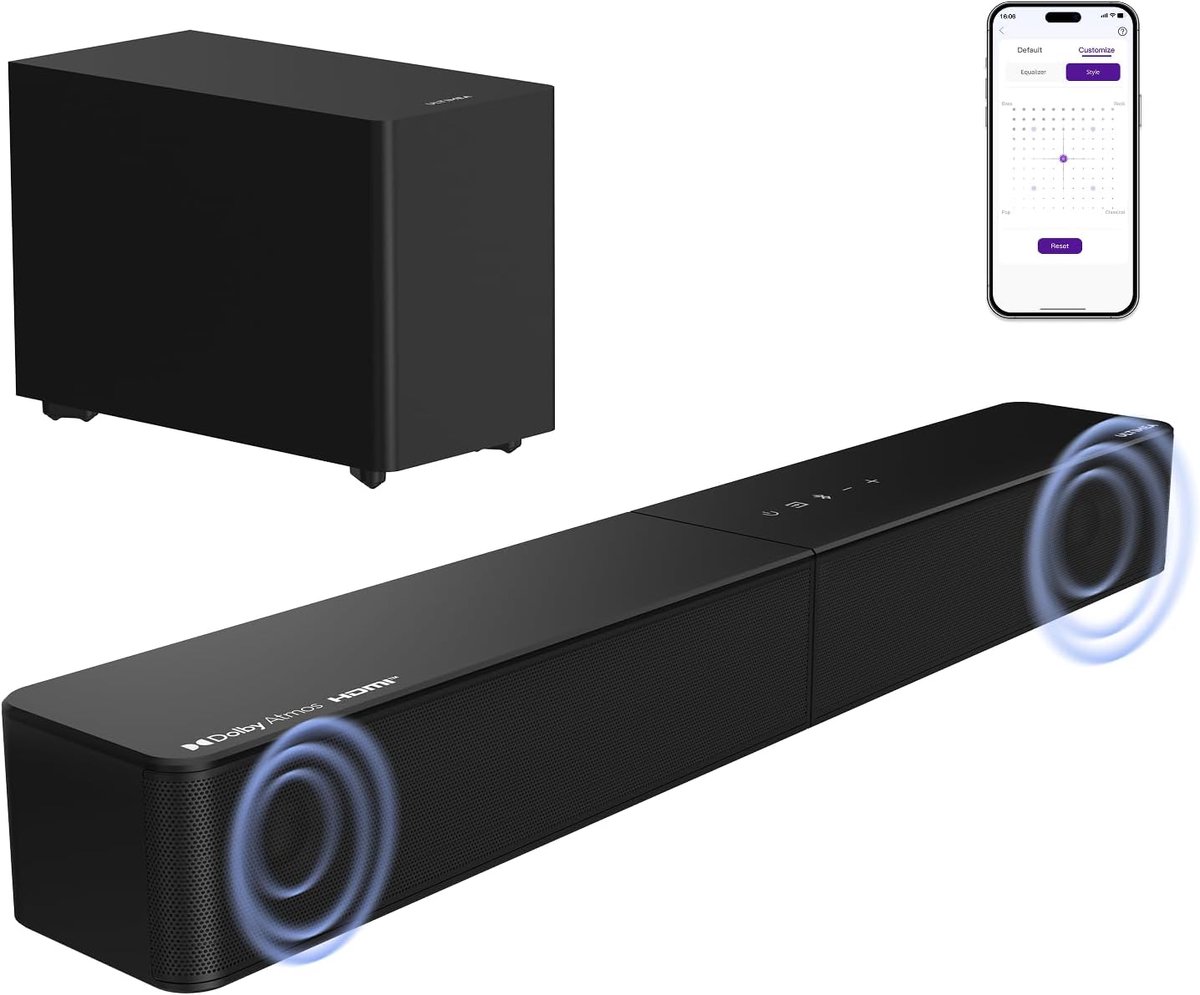 SnelShoppen - 2.1CH TV-soundbar met draadloze subwoofer, Dolby Atmos, 240W vermogen, VoiceMX, BassMX, HDMI eARC, Bluetooth 6.0 voor Smart TV en feest