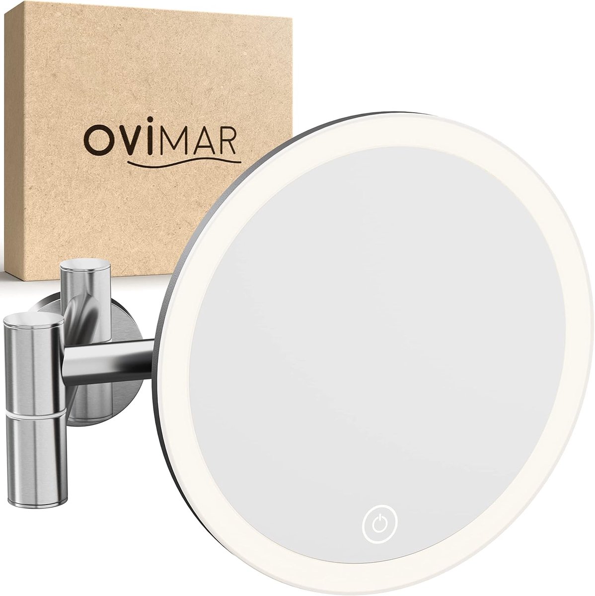 SnelShoppen - Ovimar Cosmeticaspiegel Vorupor met Licht | Oplaadbaar en Wandmontage voor Boren | 5x Vergrotende Make-up Spiegel met 360 Graden Draaifu