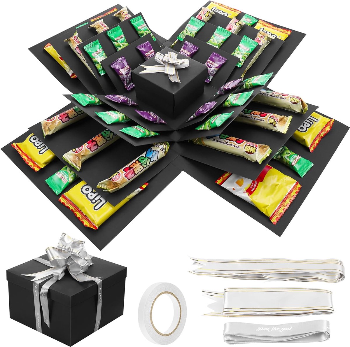 SnelShoppen - Creatieve Explosie-Geschenkdoos 5-laags Snackbox met Lint en Plakband - Verjaardag, Valentijn, Bruiloft, Jubileum - Milieuvriendelijk Pa