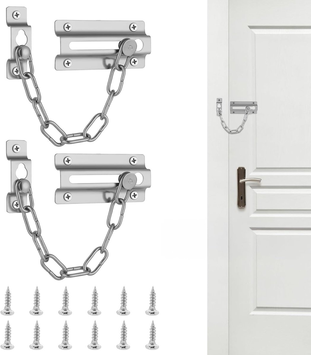 SnelShoppen - Flintronic Kettingslot 2 stuks - Robuuste Veiligheidsketting voor Deuren en Ramen - Zilver - Roestvrij Staal - Ideaal voor Thuis, Hotel,