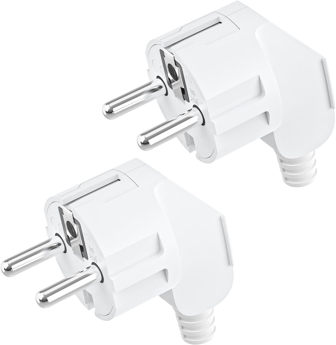 SnelShoppen - 2 Stuks Hoekstekkers Schuko 16A 250V, Geaarde Stekker voor 8-10mm Kabel, Wit, Ideaal voor Buiten, Verlengkabels, Tuin, Camping, Reparati