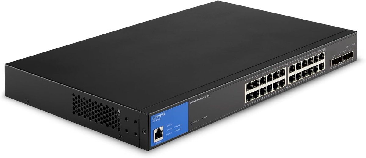 Thijox - 24-poorts Gigabit PoE+ Netwerkswitch met 410W, 10G-SFP+ Uplink, Slimme Beheerde Ethernet-hub voor Gaming en Streaming, Tafelmodel of Wandbeve