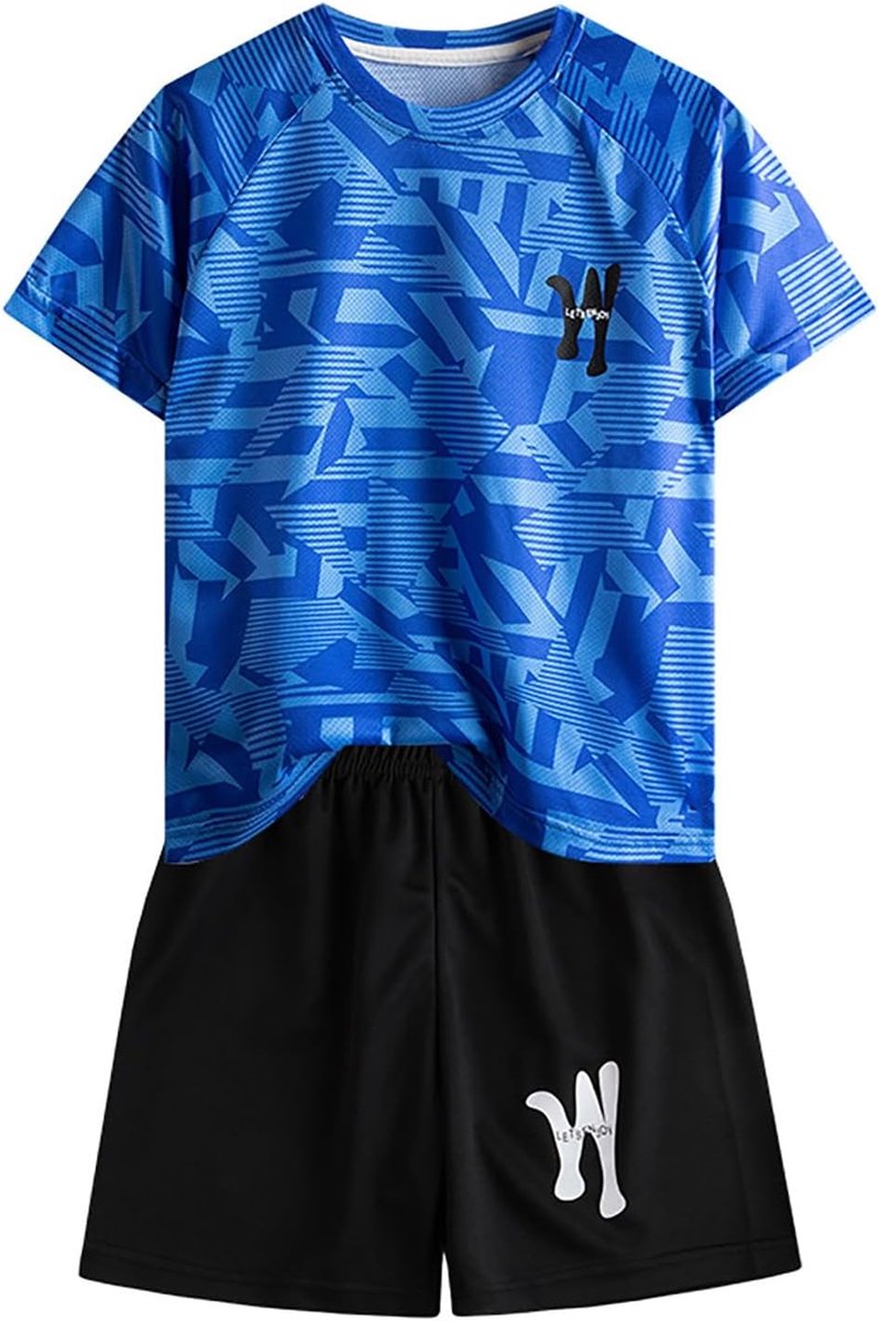 SnelShoppen - 2-delige set jongens sportkleding katoen T-shirt shorts sneldrogend ademend zacht comfortabel chique dinosaurus-print voor voetbal hardl