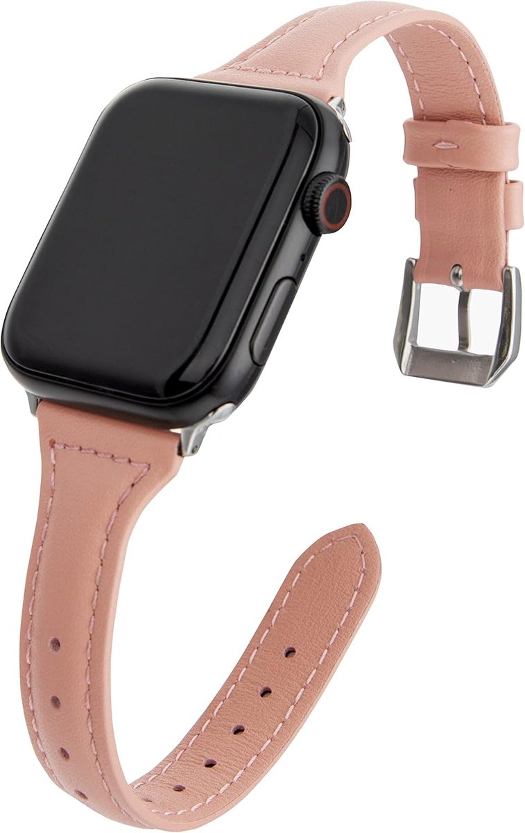 SnelShoppen - Slanke Lederen Armband Compatibel met Apple Watch 38mm 40mm 41mm 42mm 44mm 45mm - Dames Heren Horloge Riem met Roestvrij Stalen Sluiting