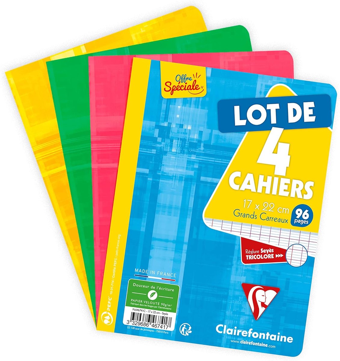 Thijox - Pak met 4 Geniete Schriften 17x22 cm - 96 Pagina's Grote Ruitjes - Wit Papier 90 g - Duurzame Gecoate Karton Omslag - Willekeurige Kleuren vo
