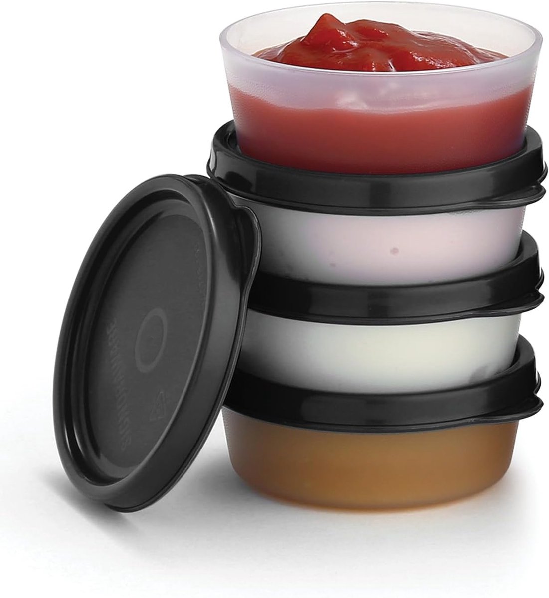 SnelShoppen - Set van 4 Kruidenbekers met Deksel, 65 ml - Lekvrije Saladedressing-container voor Onderweg - Herbruikbare Kunststof Voedselopslagdozen