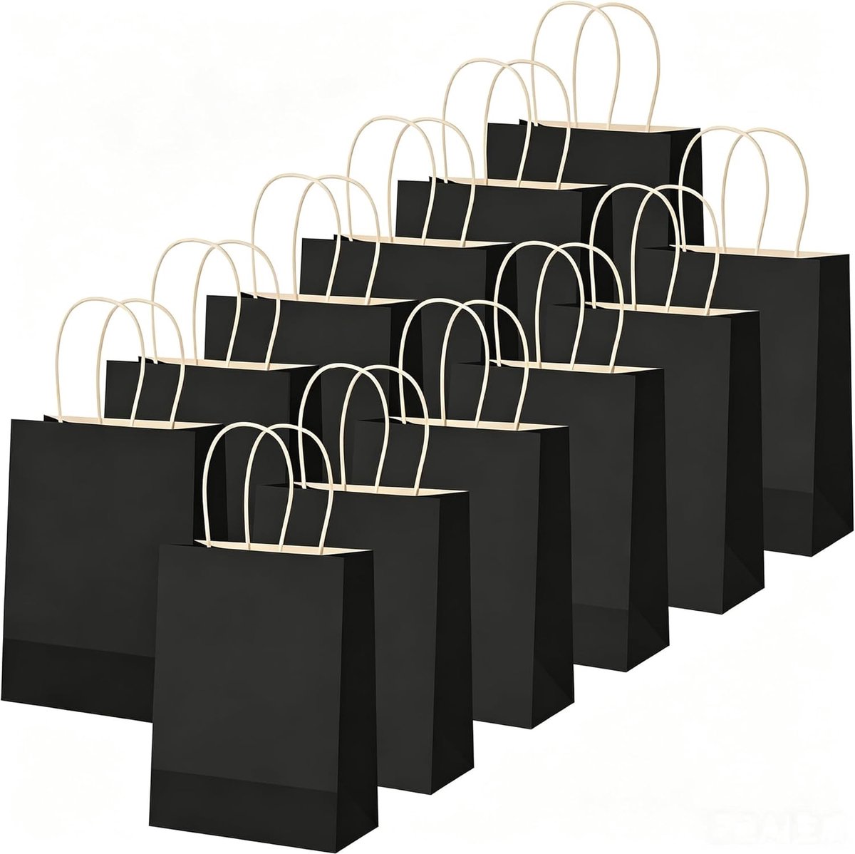SnelShoppen - Papieren Geschenkzakjes met Handgrepen - 12 Stuks Kleine Kraftpapieren Zakken - 21 x 15 x 8 cm Zwart - Perfect voor Verjaardag, Bruiloft
