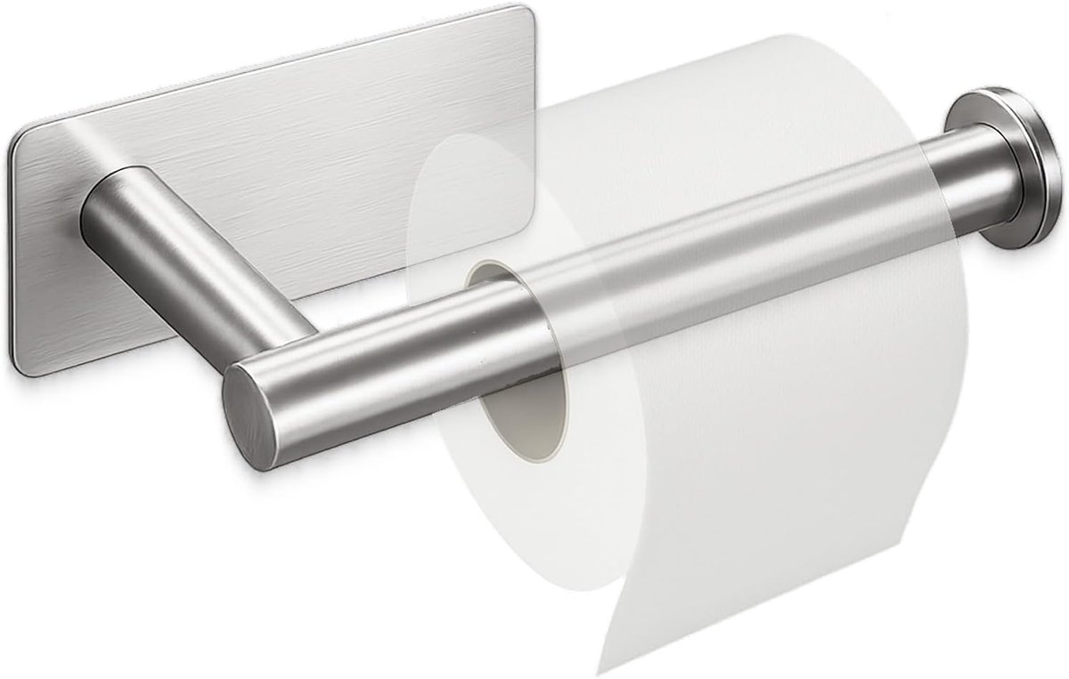 SnelShoppen - Toiletpapierhouder zonder boren, zelfklevend, wandmontage, waterdicht, roestvrij staal, moderne wc-rolhouder voor badkamer, eenvoudig te
