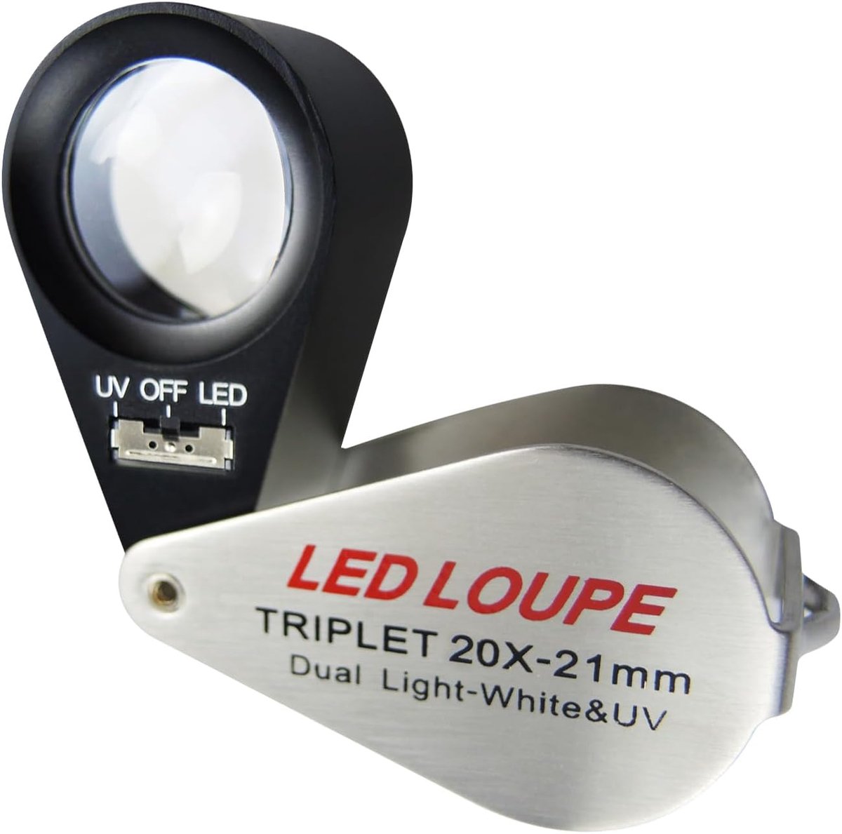 SnelShoppen - Juwelier Loupe Vergrootglas met Licht 20x Vergroting, Opvouwbaar Vergrootglas met LED en UV Licht, Perfect voor Diamanten, Juweliers, Mu