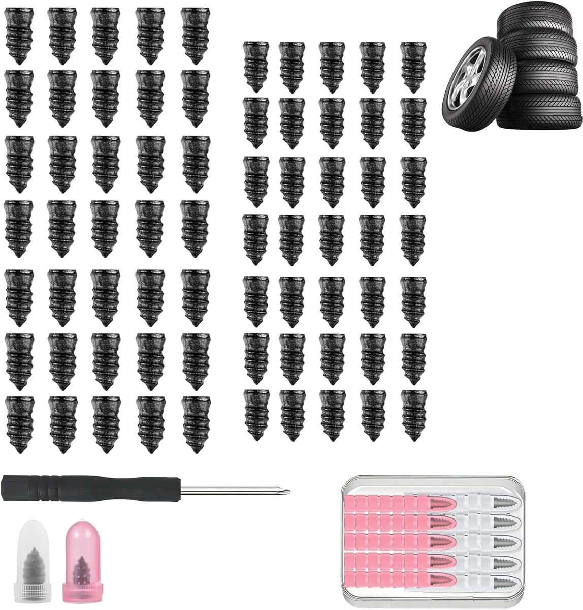 SnelShoppen - 70-delige universele autobanden reparatieset met schroevendraaier, lekke bandenset, rubberen reparatieset voor motoren en voertuigen, 35