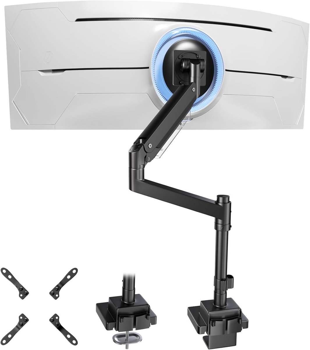 SnelShoppen - Ultrawide Monitor-Arm Heavy Duty 24-57" - Aluminium Enkele Paal Monitorbeugel tot 26,9 kg, Hoogte Verstelbare Bureaumontage Standaard, V