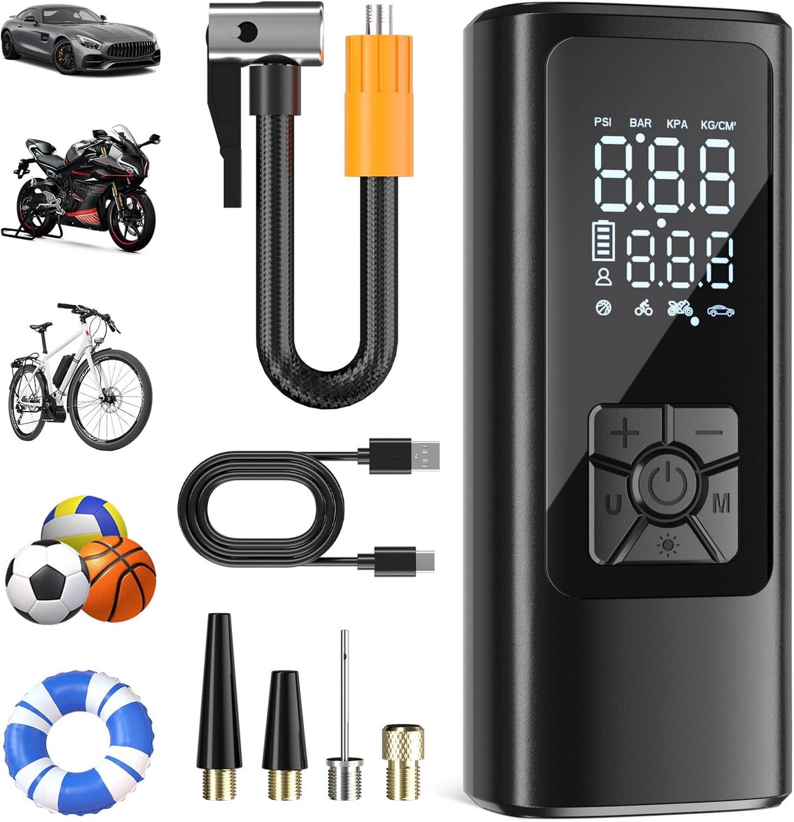 Thuys - Draadloze Bandenvuller - Elektrische Luchtcompressor 150 PSI - 25L/min - 5200mAh - Auto Stop - Powerbank - LED Lamp - Voor Auto - Motor - Fiets & Ballen