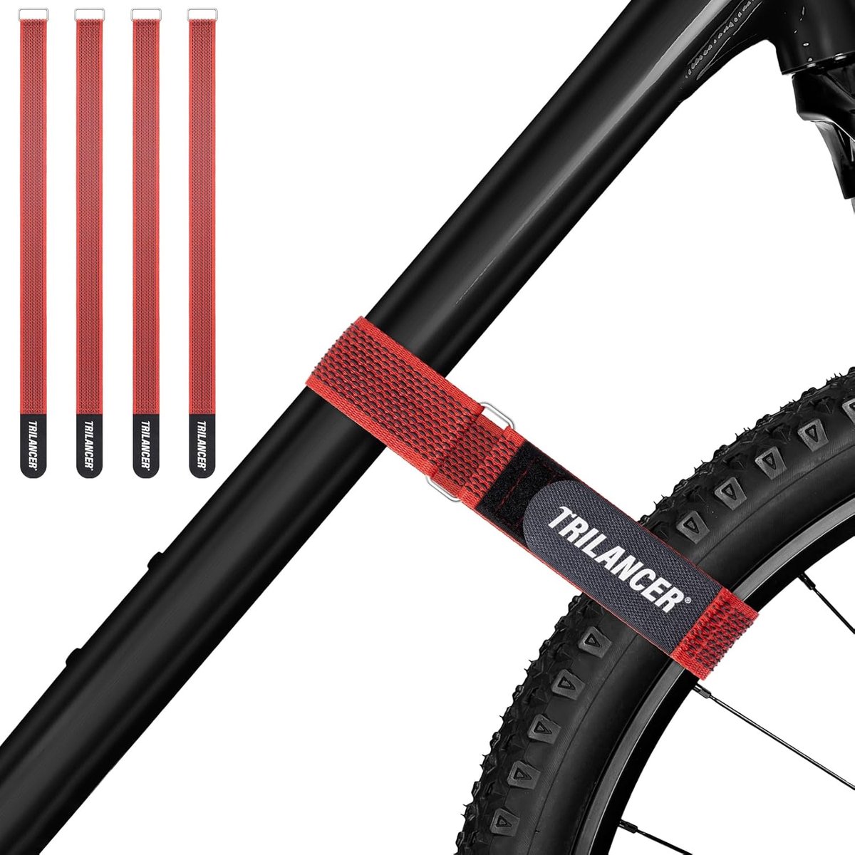 SnelShoppen - Fietsenrek Banden Set van 4 Verstelbare Fietswiel Stabilisatie Banden 65 cm x 3.8 cm Rood met Haak en Lus voor Bevestiging aan Auto en M