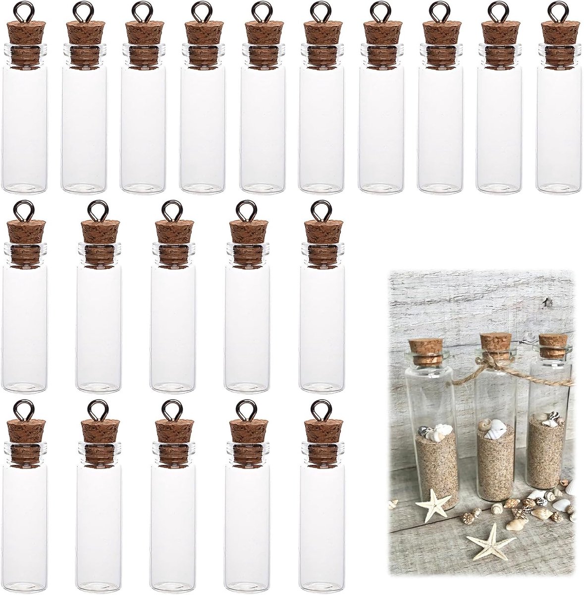 SnelShoppen - 20 Stukken Mini Transparante Glazen Flessen met Kurkdeksel - Creatieve Decoratie, DIY Projecten, Geschenkflessen, Reageerbuisjes voor Fe