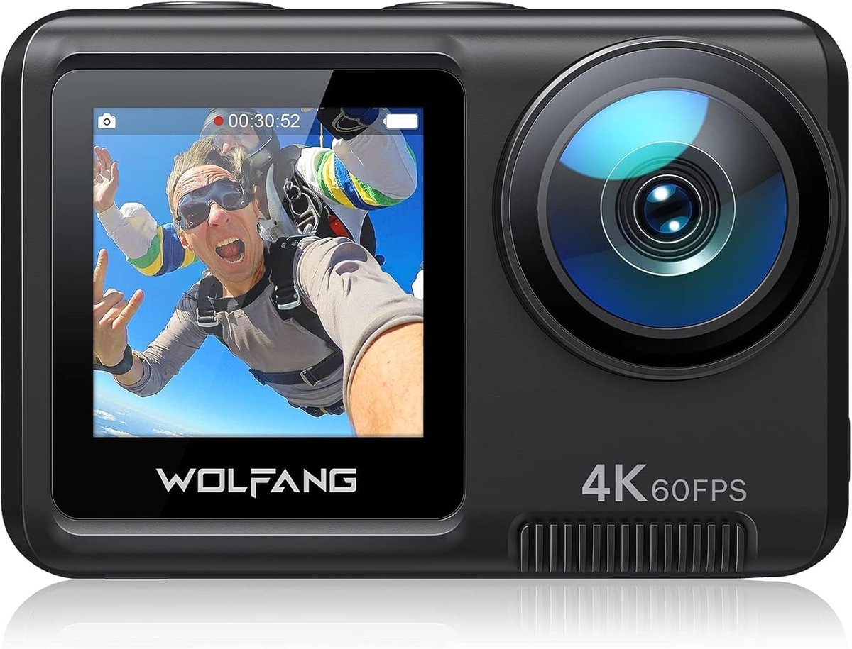 SnelShoppen - Actie Camera 4K 60FPS met Touchscreen, 24MP, WiFi, Onderwatercamera, 10M Waterdicht, 40M Waterdichte Helm- en Fietscamera, EIS, Afstands