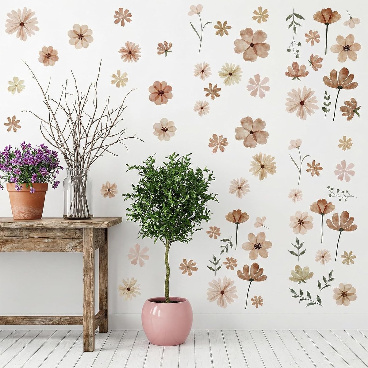SnelShoppen - 104 Stuks Daisies Wandstickers Boho Bloemen Stickers voor Meisjeskamers, Speelkamers en Babykamers - Verwijderbare Peel-and-Stick Wandde