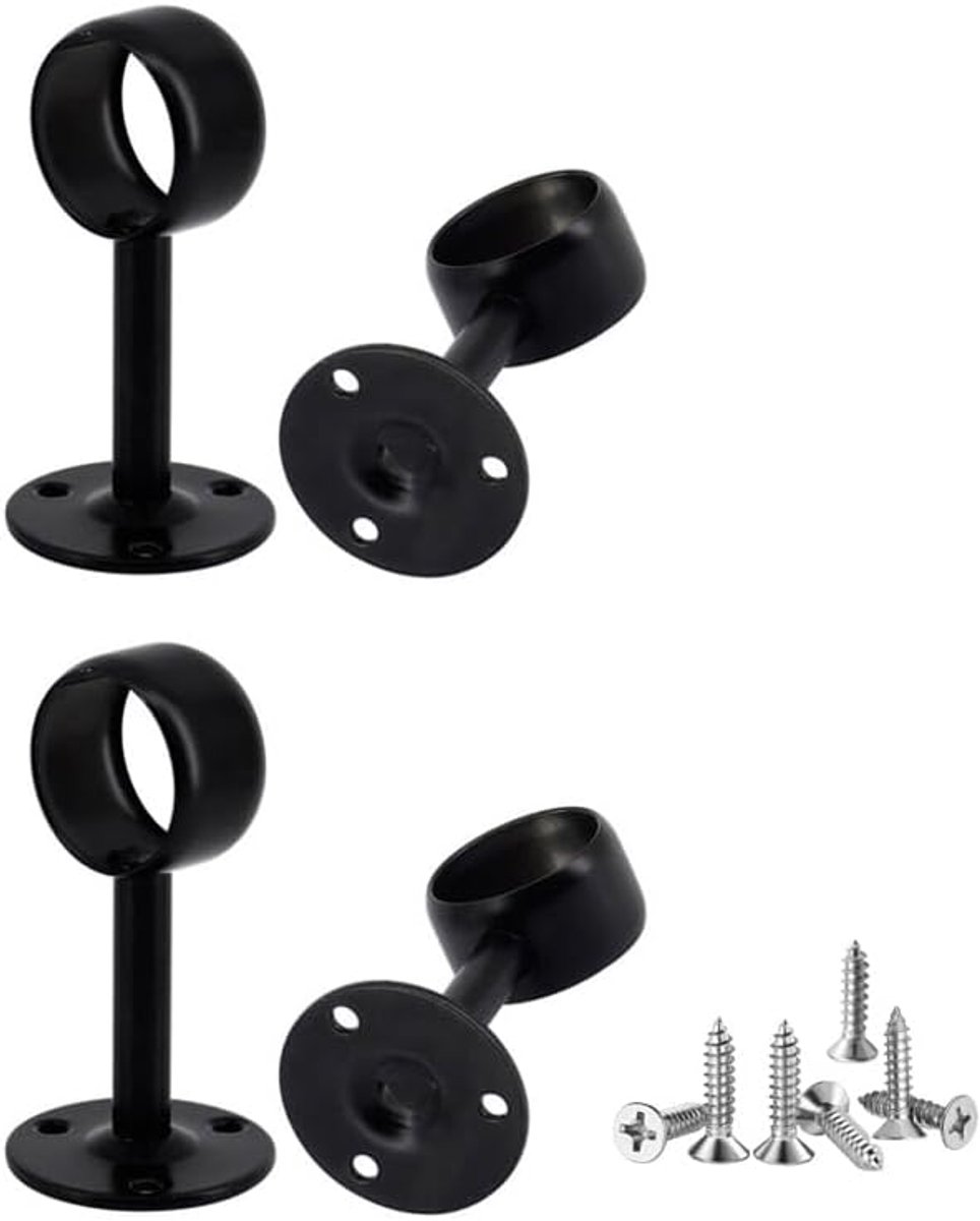 SnelShoppen - 4 Stuks RVS Zwarte Plafond Gordijnsteun Beugels Wandgemonteerde Gordijnroede Beugels voor Badkamer en Kast 32mm - Duurzaam en Modern Des