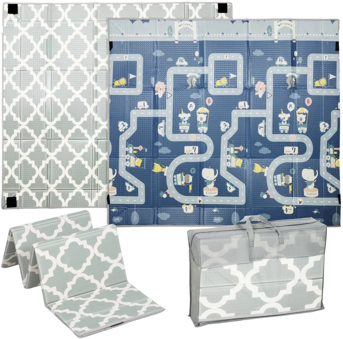 Atlasyx speelmat - Speelkleed baby - Boxkleed - Baby vloerkleed - Waterdicht oppervlak - 202 x 180,5 x 1 cm - Grijs en meerkleurig