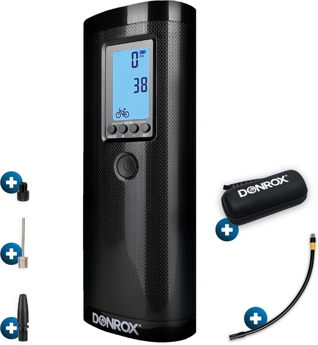 SnelShoppen - Draagbare Compressor Bandenpomp Fiets - Donrox Ride F511 - Handzaam, Lichtgewicht, Met LCD Scherm, Oplaadbaar, Ideaal Voor Fietsen, Auto