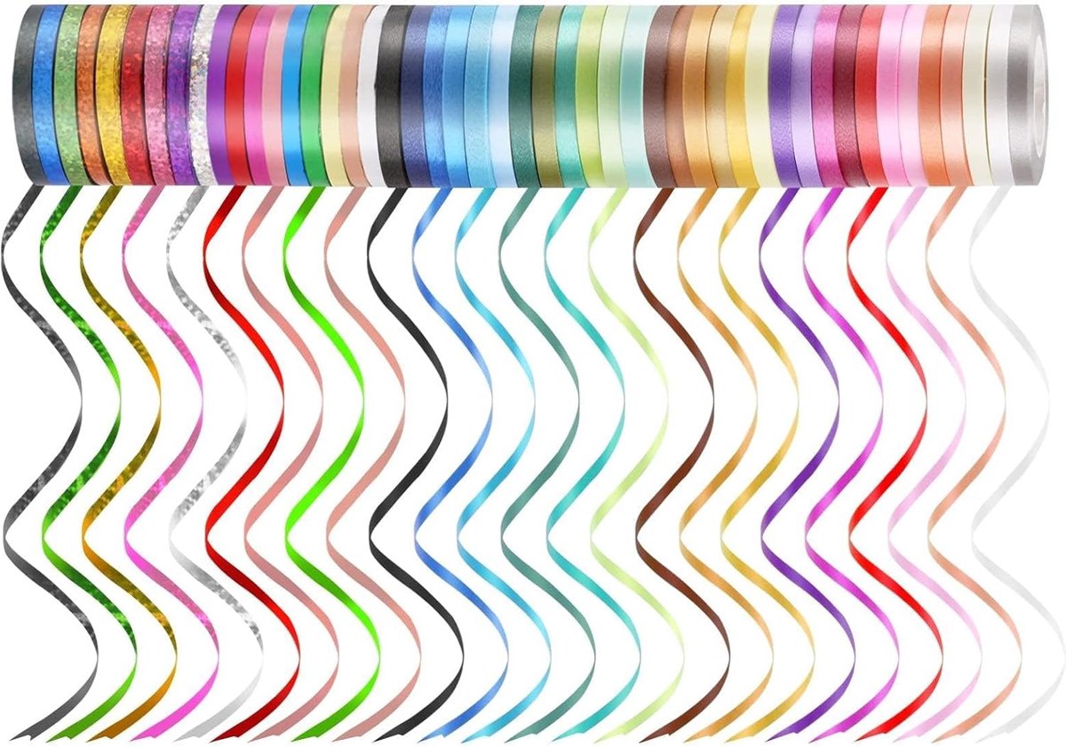 SnelShoppen - 48 Rollen Glitter Ring Lint 5MM 10M - Versiering voor Verjaardagen, Trouwen, Cadeaus, Ballonnen, Seizoensdecoraties, 100% Polyester