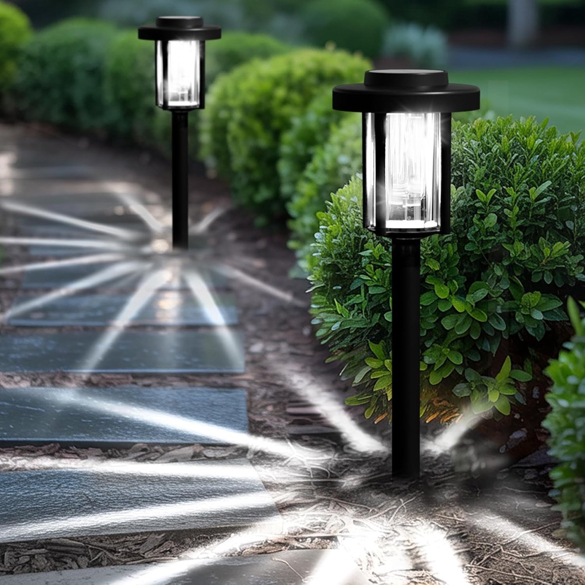 SnelShoppen - 2 Stuks Solar Tuinverlichting LED, Waterdichte Buitenverlichting, Decoratieve Tuinlampen voor Pad, Landschap, Verlichting Tuin, Warm Wit
