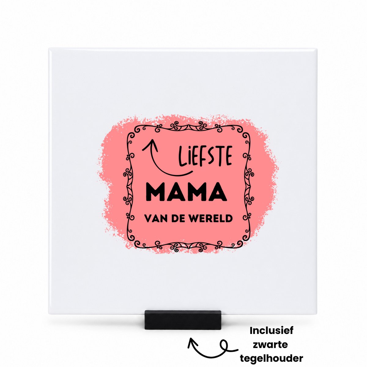 Hacebo liefste mama van de wereld tegeltje met tegelhouder - Mama - de liefste moeder - tegeltjes met tekst - Moeder cadeautjes - moederdag - verjaardag - geschenk - kado - spreuktegels - 15x15 CM Wit