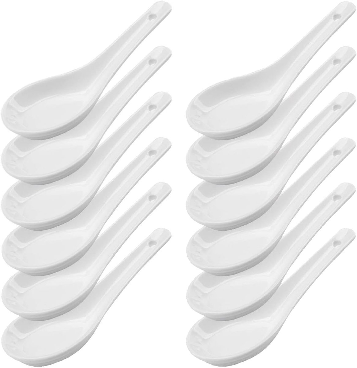 SnelShoppen - 12-delige Porseleinen Soepscheppen Set, Ceramische Lepels voor Nasi Goreng, Ramen, Pho, Witte Serveerlepels voor Soep, Desserts, Keuken,