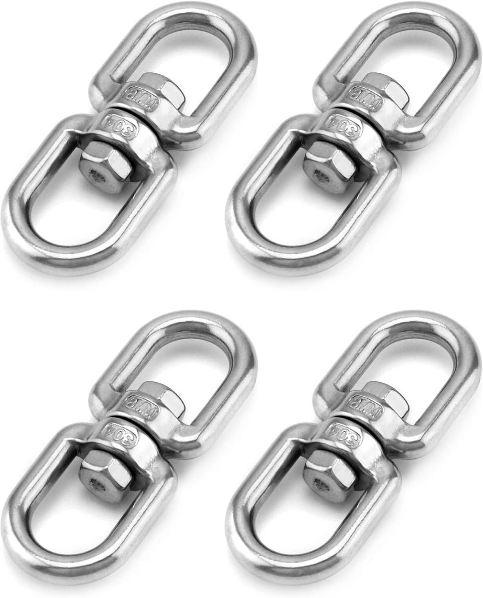 SnelShoppen - 4x M8 Draaikogel 360° RVS Swivel voor Hangstoel, Bokszak en Meer - Tot 300 kg Draagvermogen, Roestvrij en Corrosiebestendig