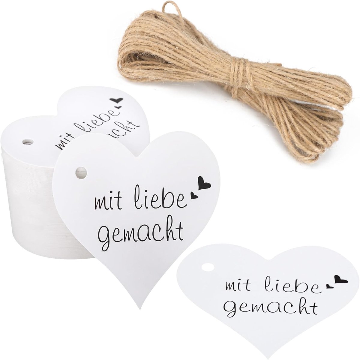 SnelShoppen - 100 Stuks Harten Kraft Papier Cadeau Labels, Liefde Labels, Hart Pendant met Koord voor Valentijnsdag, Bruiloft Cadeaus, 6x6 cm