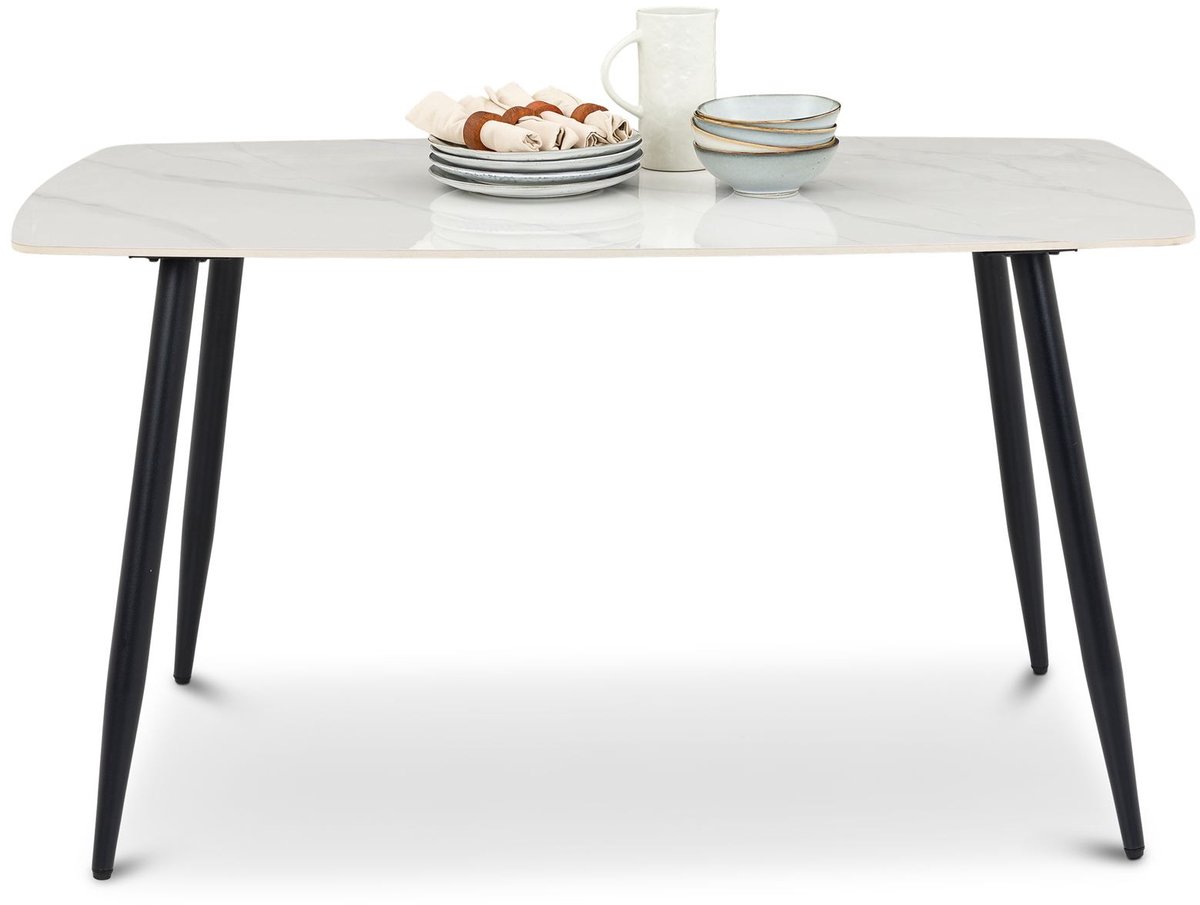 IDIMEX Eettafel MORA 140 x 80 cm met keramisch tafelblad – wit/zwart