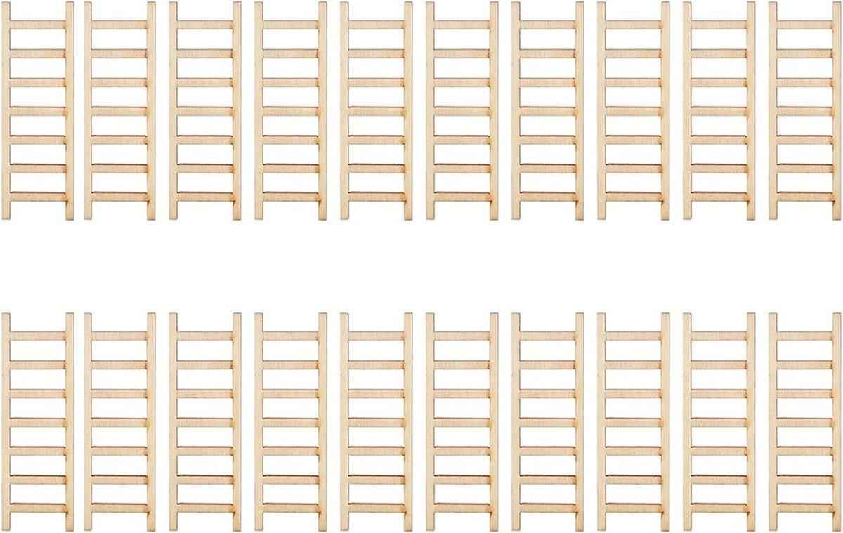 SnelShoppen - Mini Houten Trapladder, Miniatuur Landschapsmodel voor Feeëntuin, Bloempot en Bonsai, 20 Stuks, 15 x 5 cm, Decoratie voor Tuin, Feest en
