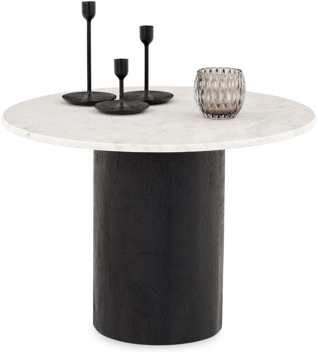 YAMUNA salontafel, rond, 60 cm, met marmeren blad – wit/zwart