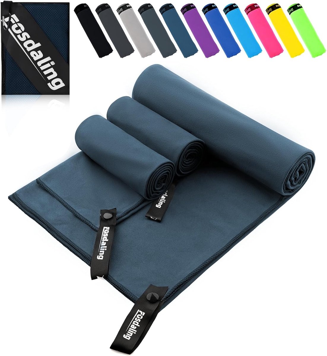 SnelShoppen - Microfibre Handdoeken Set van 3 - Grote Sneldrogende Badhanddoek 200x100 cm en 2 Kleine Sporthanddoeken 80x40 cm - Ideaal voor Reis, Fit
