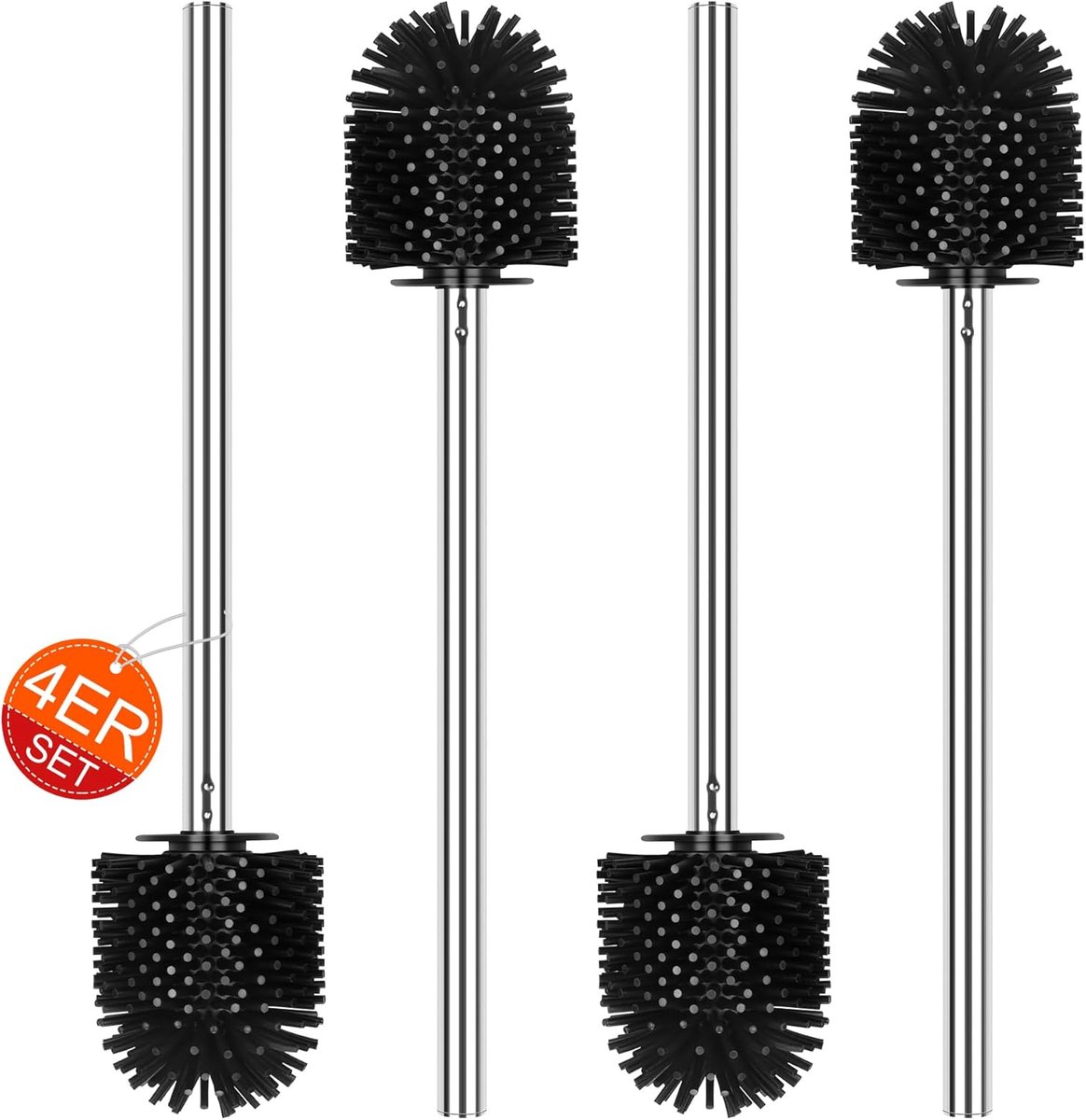 SnelShoppen - 2 Vervangbare Siliconen Toiletborstelkoppen met RVS Handvat - Ø 7 cm - Zwart - Duurzaam en Flexibel - Perfecte Toilet Reiniging